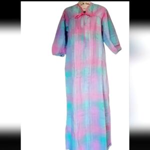 Vtg Lady Ronte Plaid Pink Green Blue Muu Muu Patio Dress Women M Medium USA